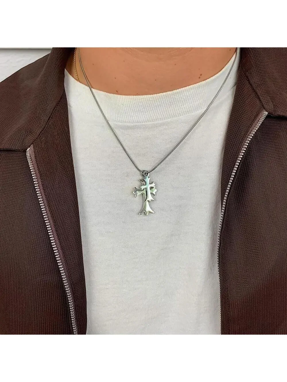 Vintage y2k style Double Gothic Cross pendant Stainless Steel Silver necklace